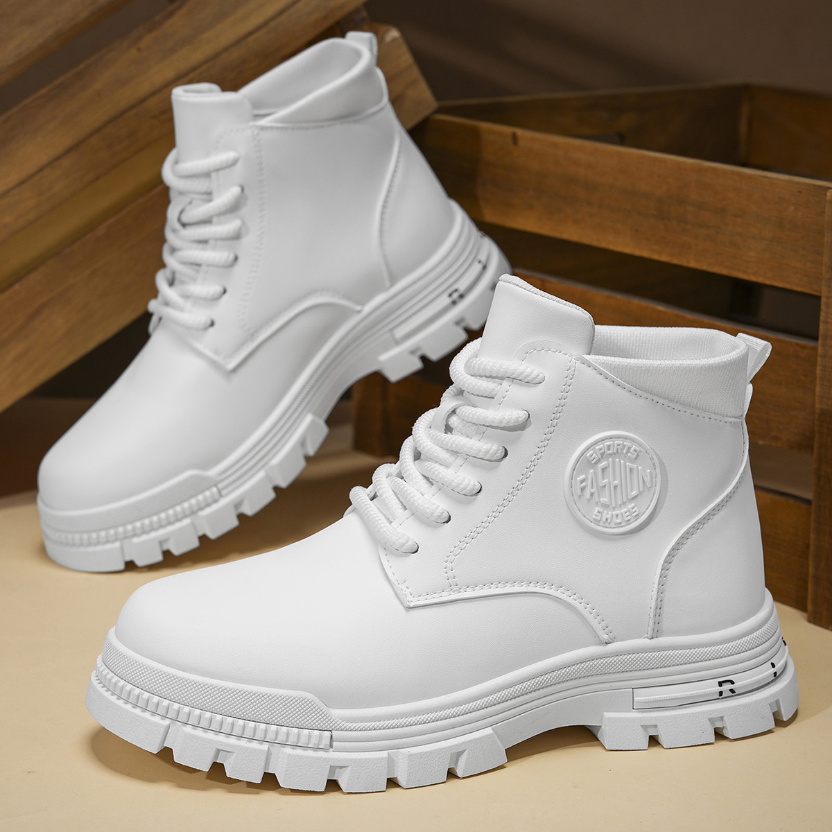 Embroidery White - Men's Fashionable All-Season White Motorcycle Boots