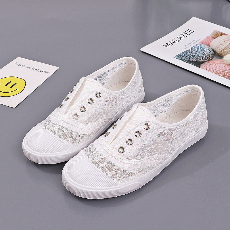 Embroidery White - Fashion Lace White Canvas Shoes Women