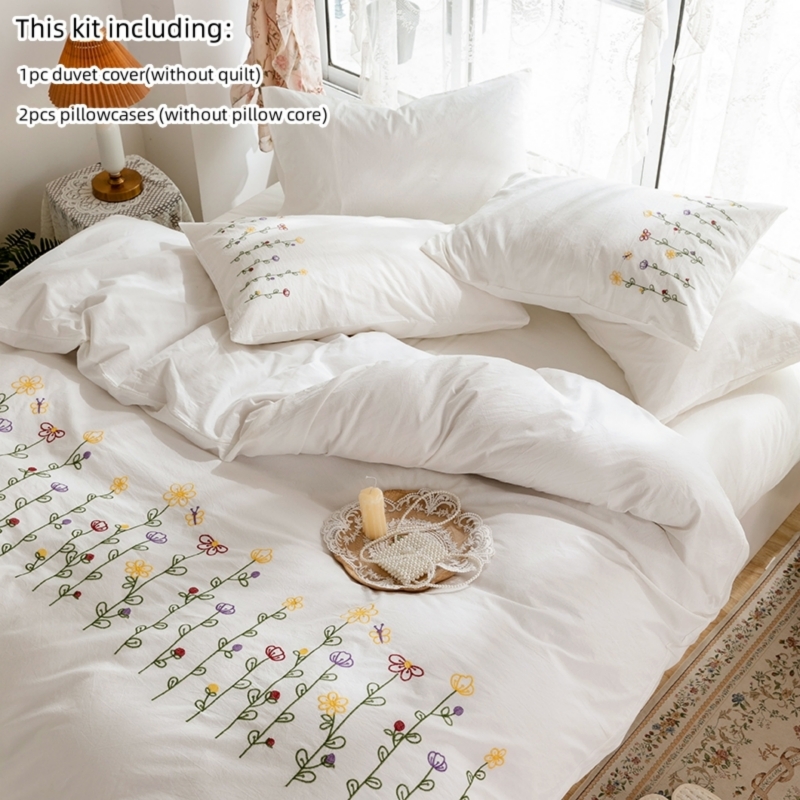Embroidery Quilt Cover - 3pcs Embroidery Duvet Cover Set (1*Duvet