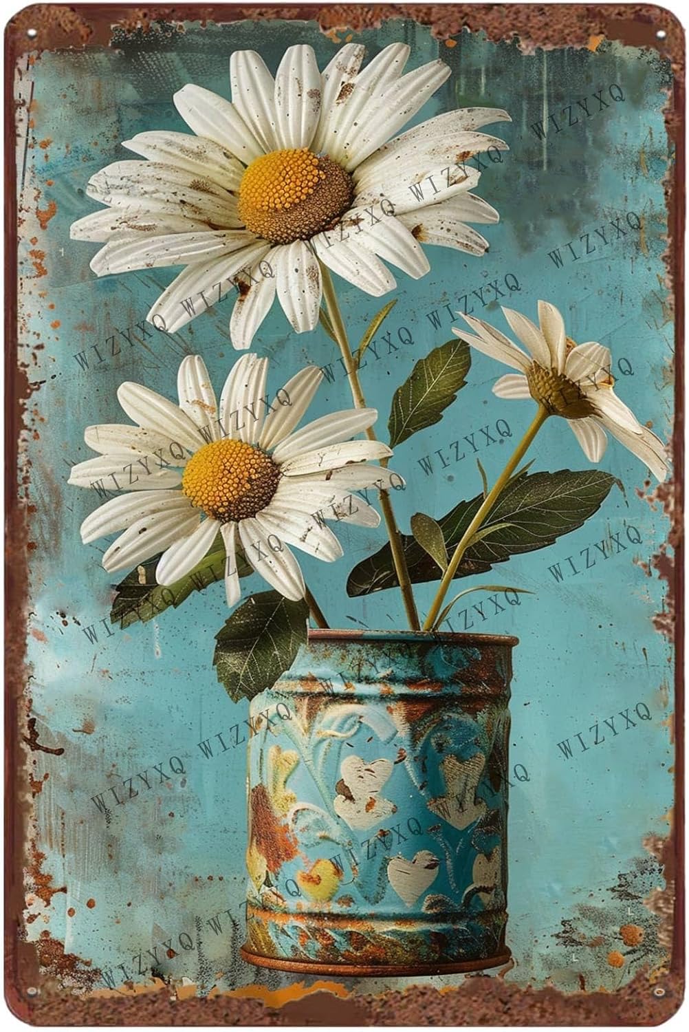 Embroidery Garden - Metal Signs White Daisy Flower Vintage