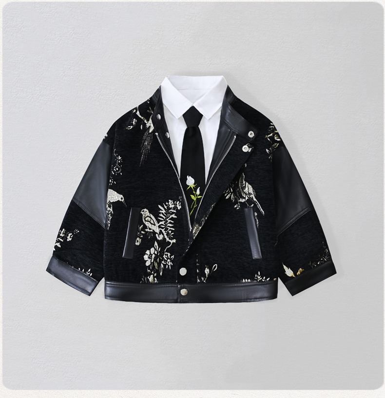 Embroidery Class - Gentleman Kids Embroidery Motorcycle Pu Leather
