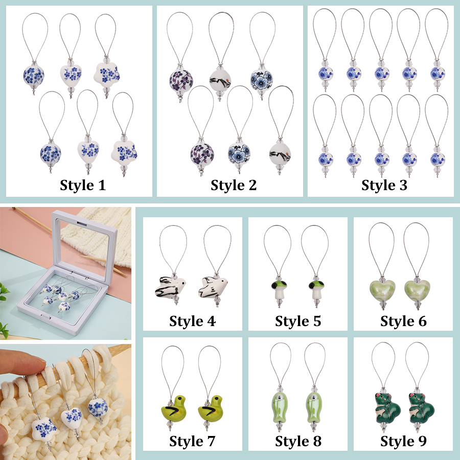 Stitch Marker Ring - 2/6Pcs Stitching Markers Porcelain Pattern Knitting
