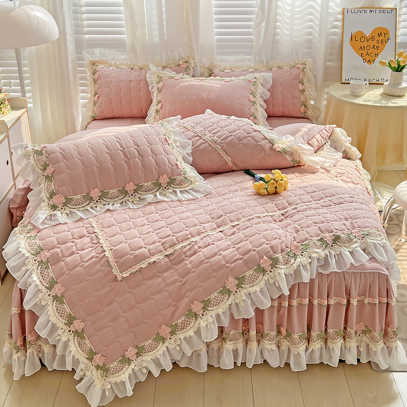 Embroidery Quilt Cover - Pink Korean Princess Style Bedding Set