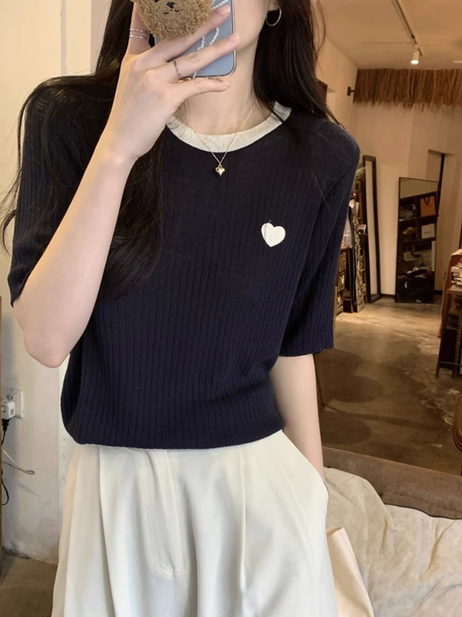 Knit Short Sleeve T-Shirt Wome - огляд і ціна Embroidery Design Love