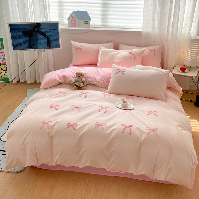 3 Piece Sheet Set  pink bowkno - огляд і ціна Embroidery Quilt Cover