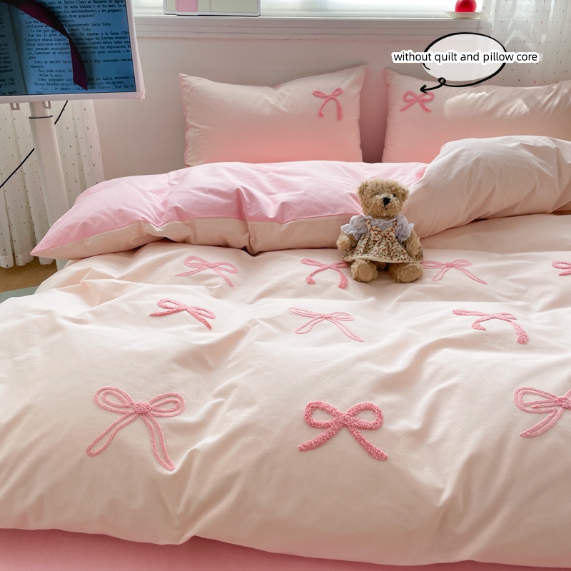 3 Piece Sheet Set  pink bowkno - огляд і ціна Embroidery Quilt Cover