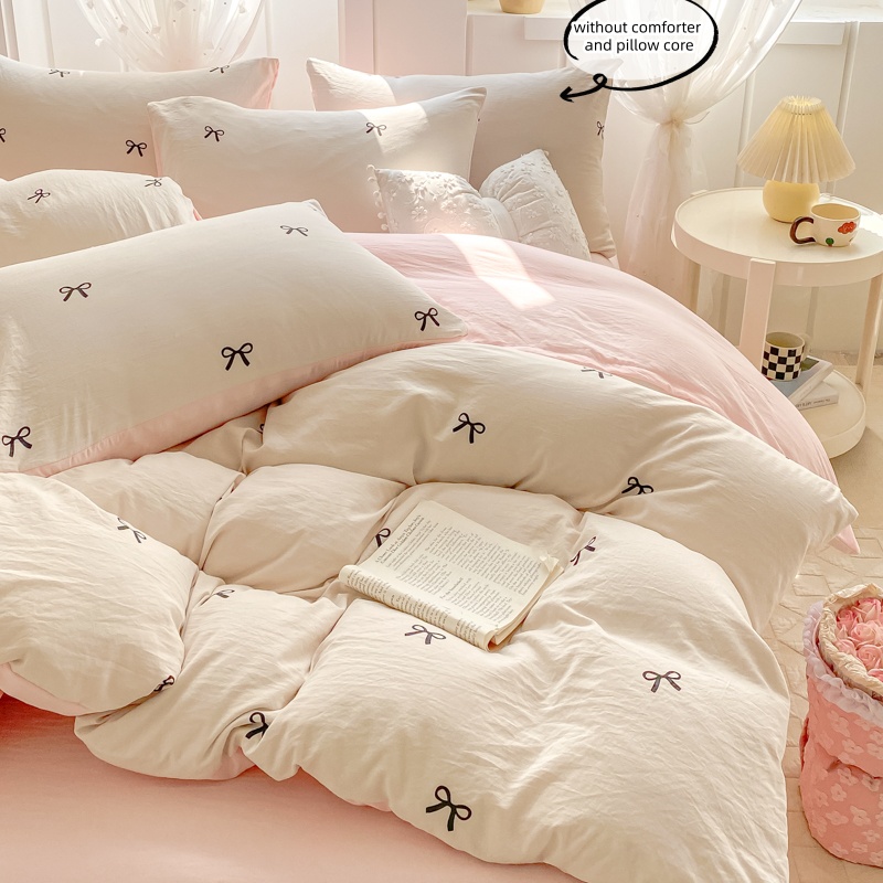 3 Piece Sheet Set  pink bowkno - огляд і ціна Embroidery Quilt Cover