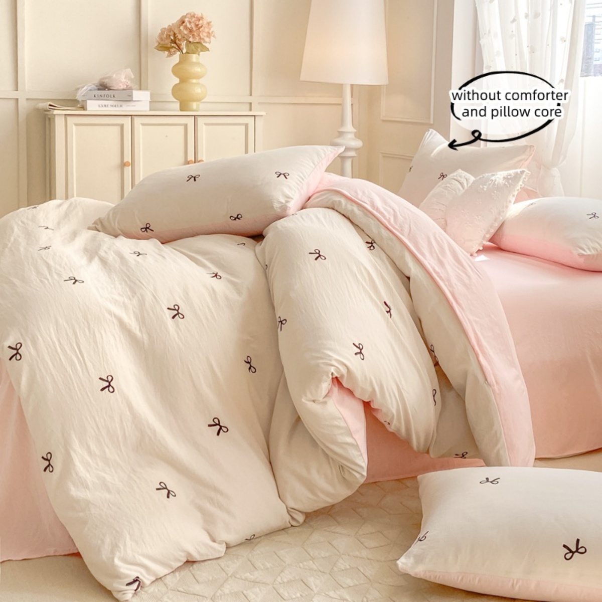 3 Piece Sheet Set  pink bowkno - огляд і ціна Embroidery Quilt Cover