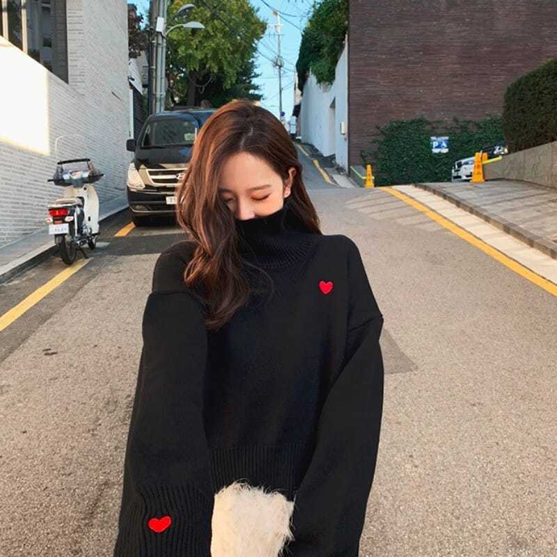Turtleneck Sweater Women Lazy  - огляд і ціна Embroidery Design Love