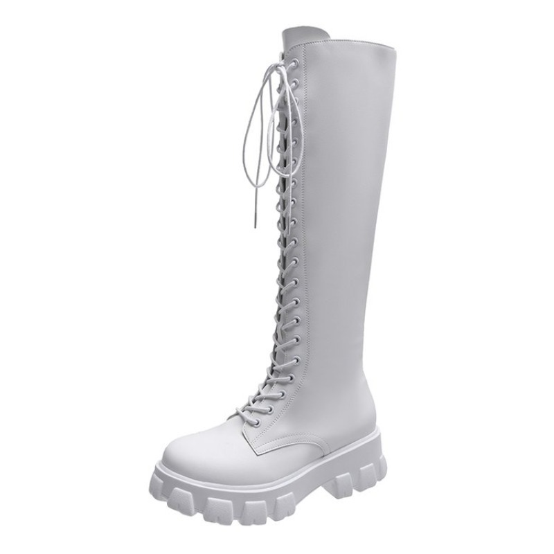 Women Knee High Boots Lace Up  - огляд і ціна Embroidery White